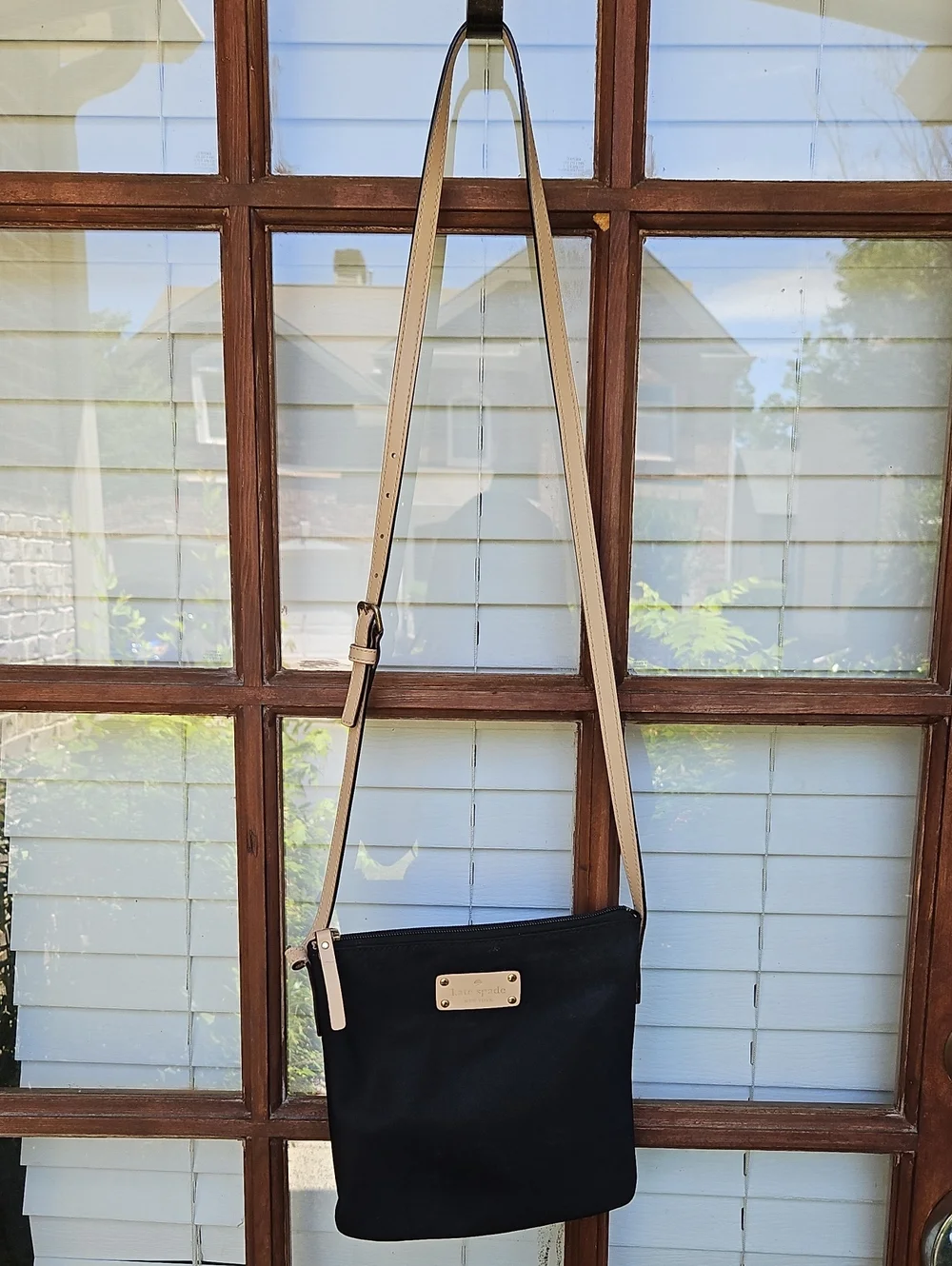 Kate Spade Black Nylon Leather Strap Crossbody Bag